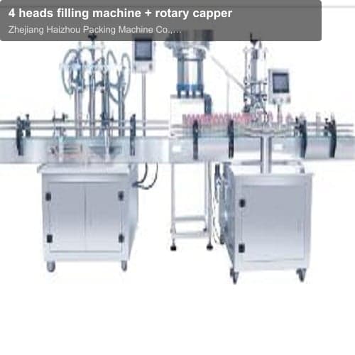 4 heads filling machine + rotary capper