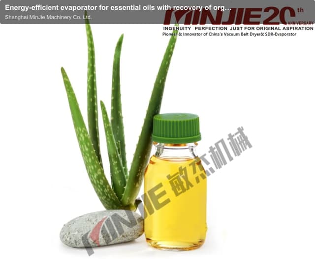 Energy-efficient evaporator for essential oils with recovery of organic solvent& solution