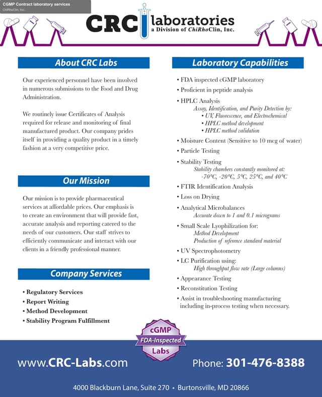 ChiRhoClin, Inc. sell "CGMP Contract laboratory services"