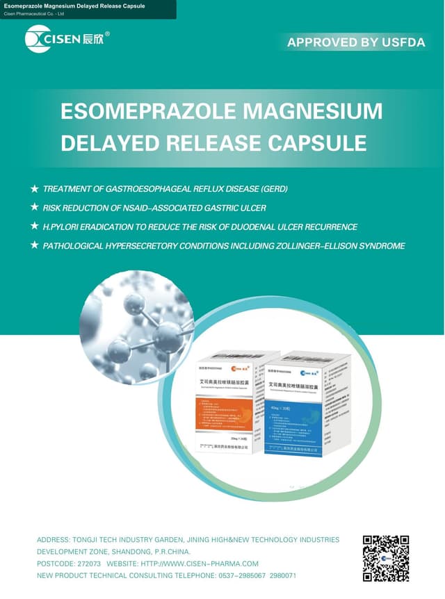 CISEN PHARMACEUTICAL CO.,LTD sell "Esomeprazole Magnesium Delayed Release Capsule"