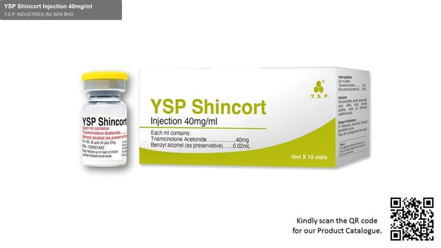 Y.S.P. INDUSTRIES (M) SDN BHD sell "YSP Shincort Injection 40mg/ml"