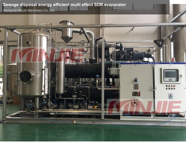 Sewage disposal energy efficient multi effect SDR evaporator